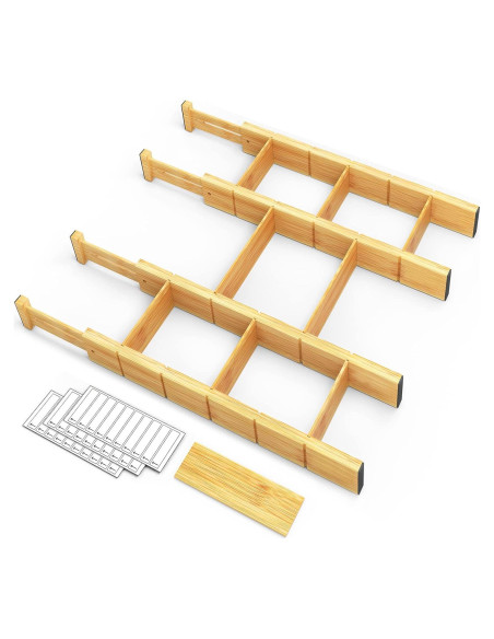 Divisores de Cajón Ajustables SpaceAid de Bambú Natural 4 Pzas