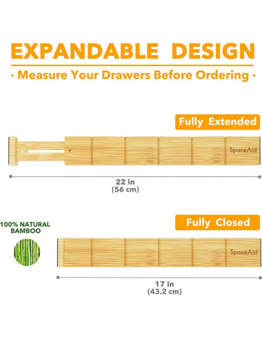 Divisores de Cajón Ajustables SpaceAid de Bambú Natural 4 Pzas