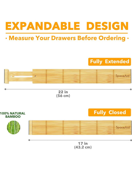 Divisores de Cajón Ajustables SpaceAid de Bambú Natural 4 Pzas