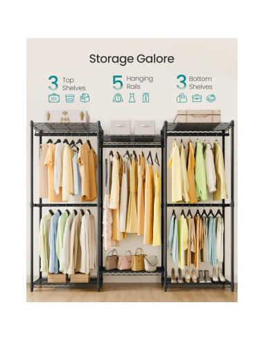 Perchero de Ropa SONGMICS 68.7" Acero Ajustable Negro