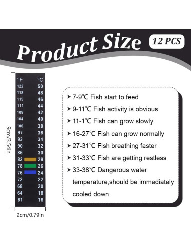 12 Termómetros Adhesivos para Acuario DELORIGIN 16-50C