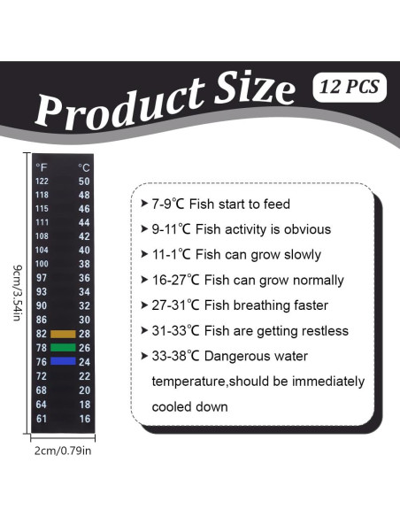 12 Termómetros Adhesivos para Acuario DELORIGIN 16-50C