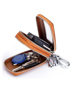 Llave de Cadena de Cuero Marrón Doble Cierre para Coche