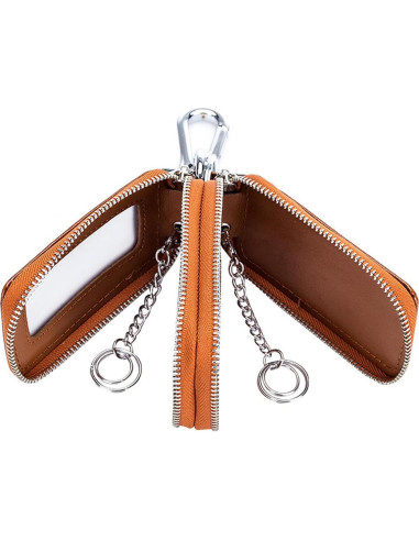 Llave de Cadena de Cuero Marrón Doble Cierre para Coche