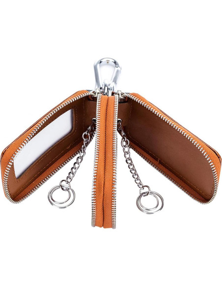 Llave de Cadena de Cuero Marrón Doble Cierre para Coche