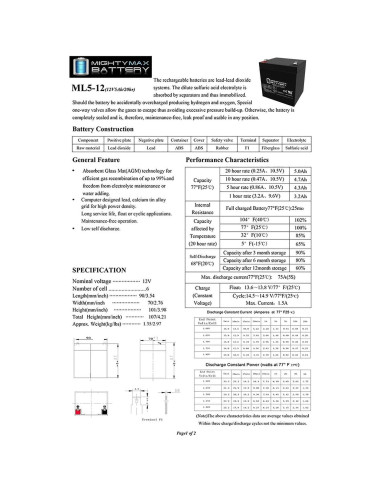 Batería de Respaldo Mighty Max ML5-12 12V 5AH para Alarma