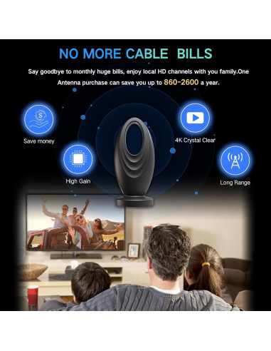 Antena de TV JoyfulPaws JPTV050 HD 4K 2200+ km interior