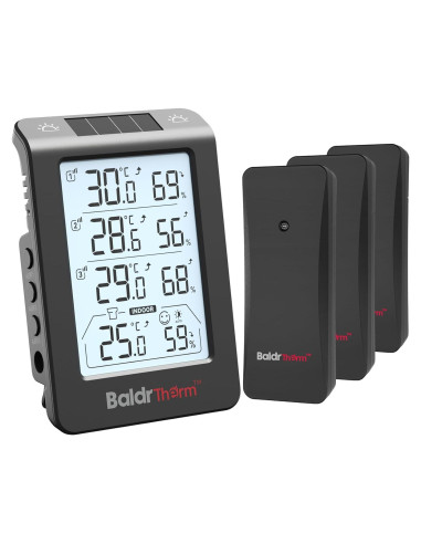 Termo-Higrómetro Solar BaldrTherm 3 Canales Negro 13x7.2cm
