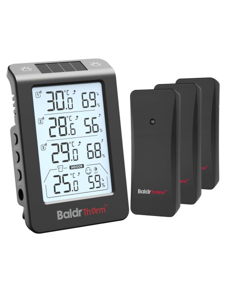 Termo-Higrómetro Solar BaldrTherm 3 Canales Negro 13x7.2cm