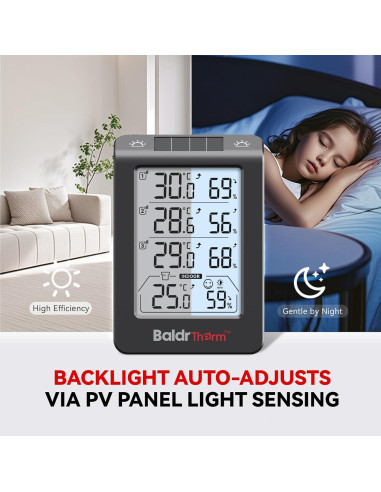 Termo-Higrómetro Solar BaldrTherm 3 Canales Negro 13x7.2cm