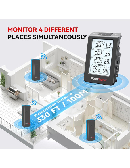 Termo-Higrómetro Solar BaldrTherm 3 Canales Negro 13x7.2cm