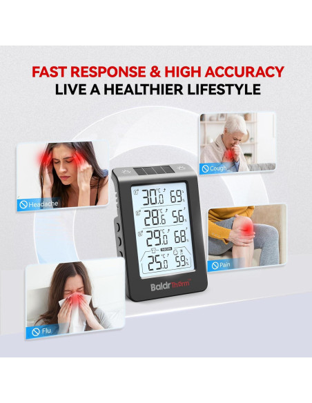 Termo-Higrómetro Solar BaldrTherm 3 Canales Negro 13x7.2cm