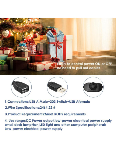 Interruptor Regulador LED Onite 2PCS USB 1m Ajustable