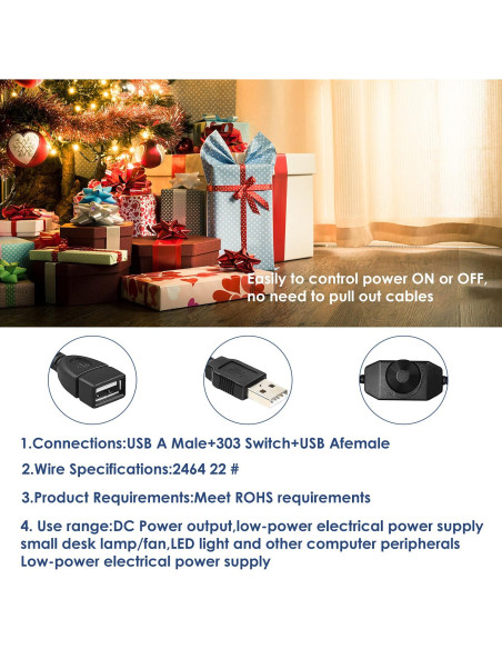 Interruptor Regulador LED Onite 2PCS USB 1m Ajustable