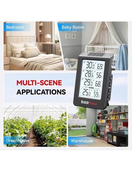 Termo-Higrómetro Solar BaldrTherm 3 Canales Negro 13x7.2cm