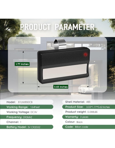 Control Remoto de Puerta de Garaje LiftMaster 81LM 850CB