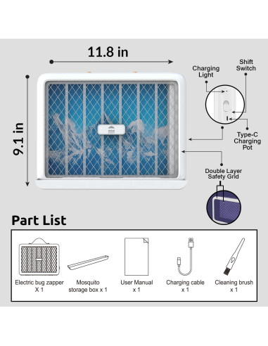 Zapper Eléctrico WBM Inteligente para Insectos 30cm 3.5W