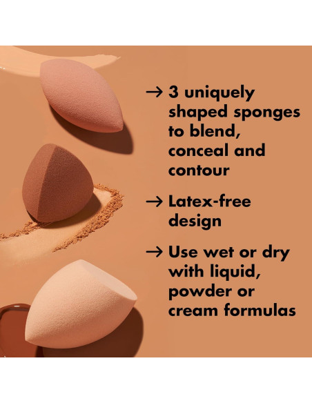 Set de Esponjas de Maquillaje e.l.f. Total Sponge - 3 Piezas