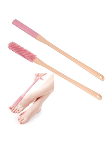 Cepillo Exfoliador para Pies y Dedos con Mango Largo Rosa - 2 Pack