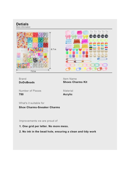Kit de Encantos para Zapatos DoDoBeads - 750 Pcs Decoración