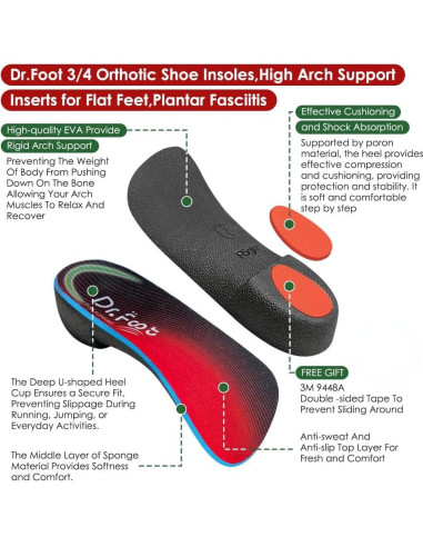 Plantillas Ortopédicas 3/4 Dr. Foot para Pies Planos - Rojo Mediano