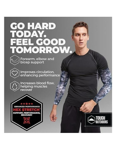 Manguitas de compresión Tough para brazos - Camuflaje 18-20 cm