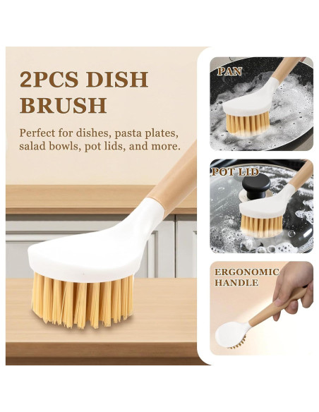 Juego de 8 Cepillos de Cocina Holylofty - Mango Largo y Palma