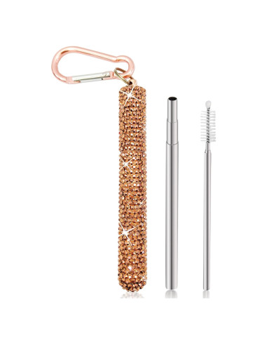 Popote Plegable KLDZOOF de Acero Inoxidable Oro Rosa