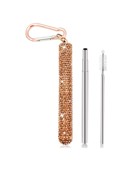 Popote Plegable KLDZOOF de Acero Inoxidable Oro Rosa