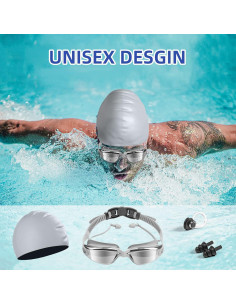 Conjunto Gafas de Natación y Gorra Silicona UV Antivaho Adulto 2