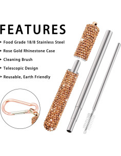 Popote Plegable KLDZOOF de Acero Inoxidable Oro Rosa 2