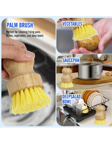 Juego de 8 Cepillos de Cocina Holylofty - Mango Largo y Palma