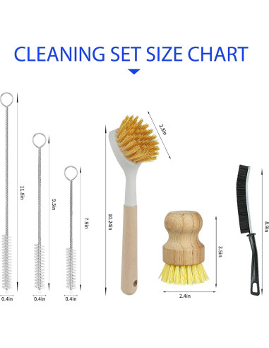 Juego de 8 Cepillos de Cocina Holylofty - Mango Largo y Palma