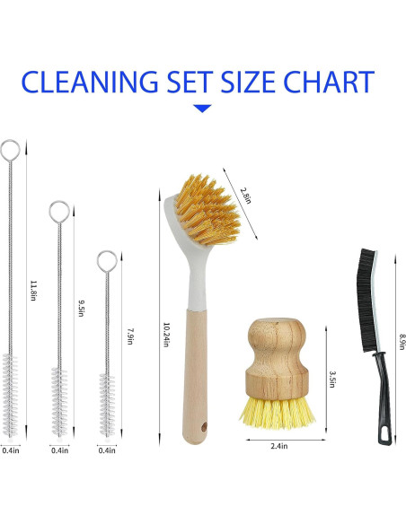 Juego de 8 Cepillos de Cocina Holylofty - Mango Largo y Palma