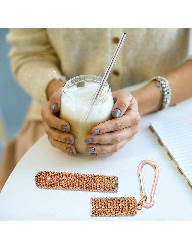 Popote Plegable KLDZOOF de Acero Inoxidable Oro Rosa