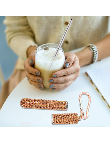 Popote Plegable KLDZOOF de Acero Inoxidable Oro Rosa