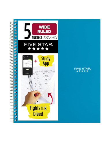 Cuaderno Espiral Five Star 5 Asignaturas 200 Hojas Azul