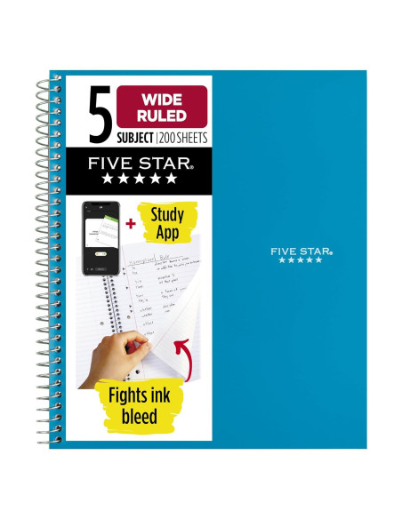 Cuaderno Espiral Five Star 5 Asignaturas 200 Hojas Azul