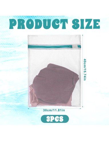 3 Bolsas de Malla para Lavandería Tweruna 30x40 cm Cremallera