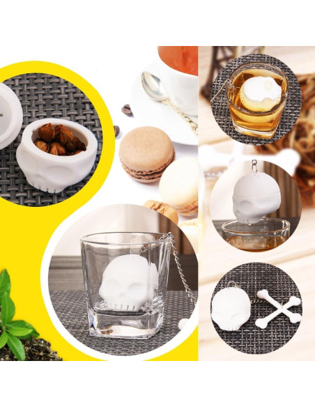 Infusores de Té de Silicona HADEWEITE 2 Pcs Calavera y Torre