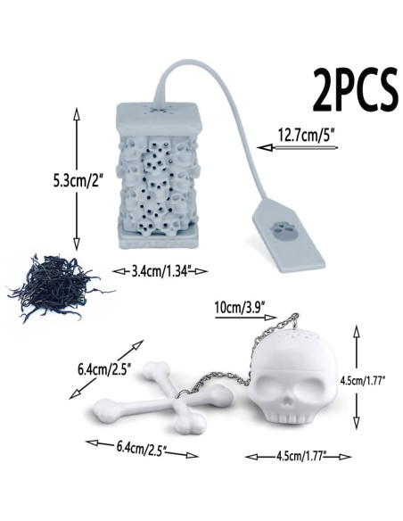 Infusores de Té de Silicona HADEWEITE 2 Pcs Calavera y Torre