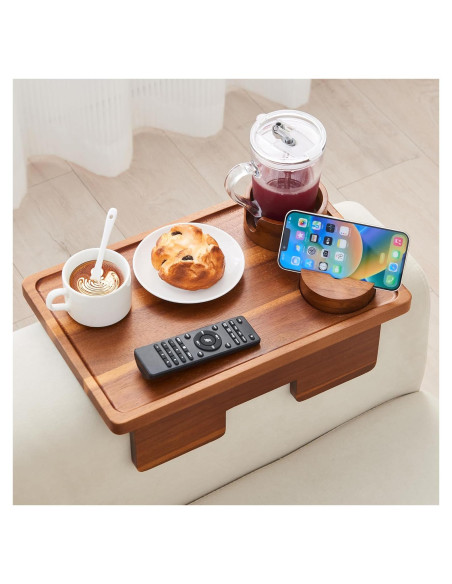 Mesa de Brazo de Sofá GEHE de Madera de Acacia 39.1x24.9 cm