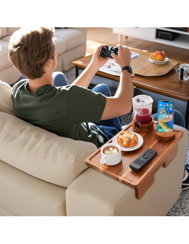 Mesa de Brazo de Sofá GEHE de Madera de Acacia 39.1x24.9 cm