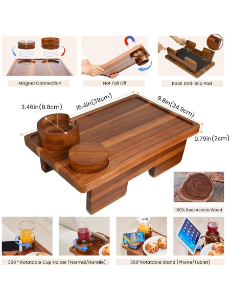 Mesa de Brazo de Sofá GEHE de Madera de Acacia 39.1x24.9 cm