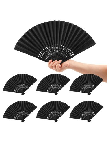 6 Abanicos de Mano Plegables Negros para Mujeres - DIY