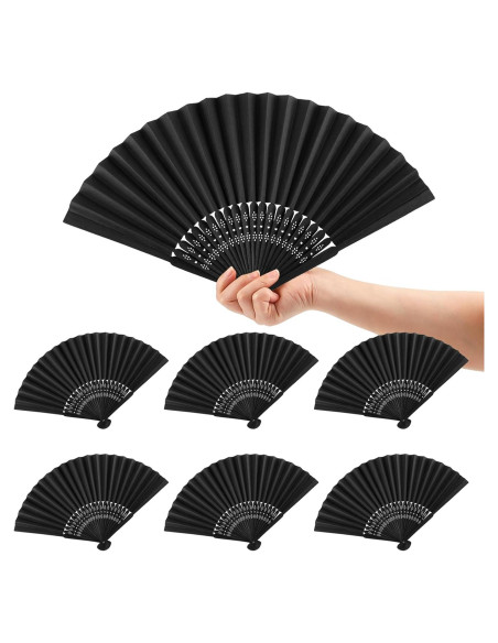 6 Abanicos de Mano Plegables Negros para Mujeres - DIY