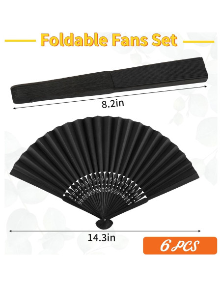 6 Abanicos de Mano Plegables Negros para Mujeres - DIY