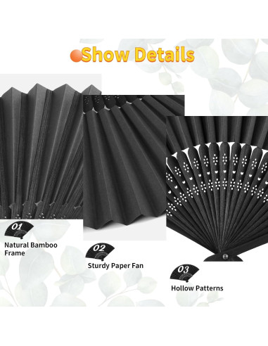 6 Abanicos de Mano Plegables Negros para Mujeres - DIY