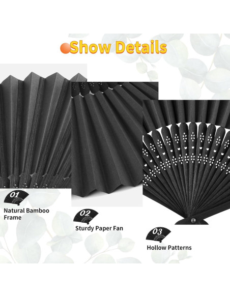 6 Abanicos de Mano Plegables Negros para Mujeres - DIY