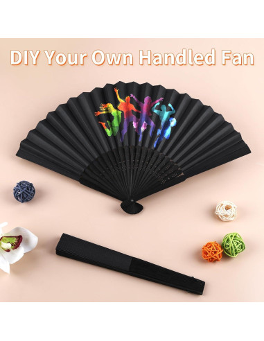 6 Abanicos de Mano Plegables Negros para Mujeres - DIY